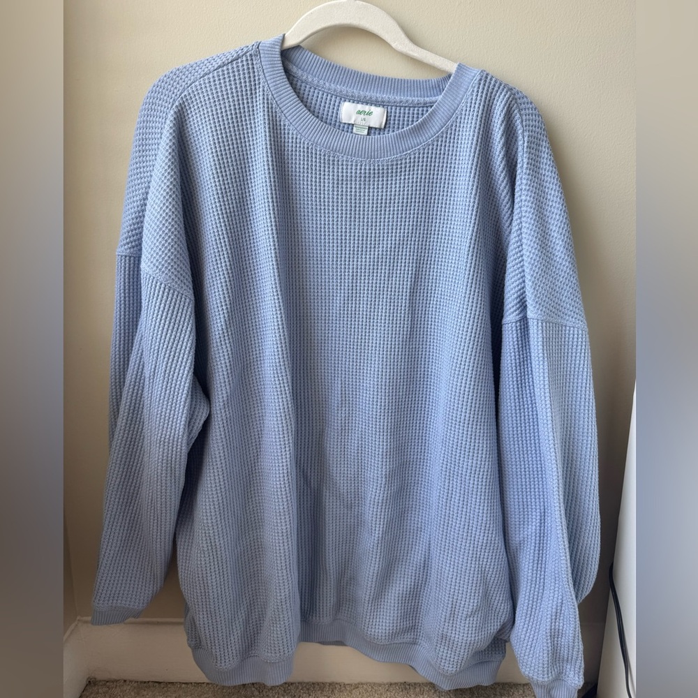 Aerie Light Blue waffle Crewneck Sweater
